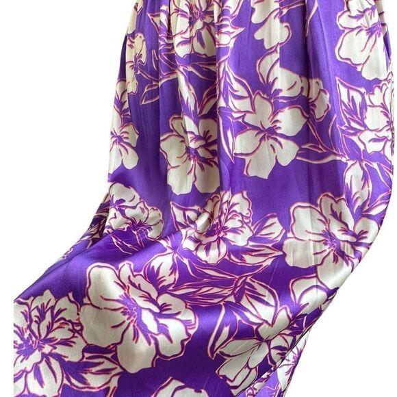 NWT Japna Tropical Floral Print Wrap Front Tie Side Satin Midi Skirt - Picture 7 of 9